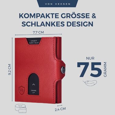 Гаманець VON HEESEN Slim з відділенням для дрібниці та захистом RFID - чоловічий та жіночий - картхолдер, кредитне картхолдер - міні гаманець, портмоне, портсигнет, невеликий, карбон-чорний.