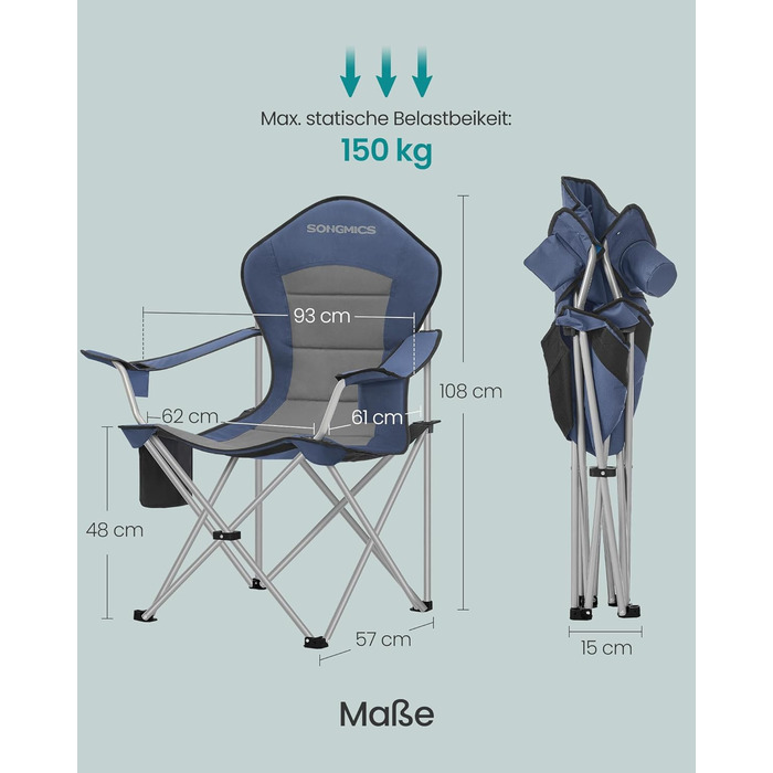 Кемпінговий стілець SONGMICS, розкладний, широкий, з високою спинкою, синій/сірий (GCB005BH0)