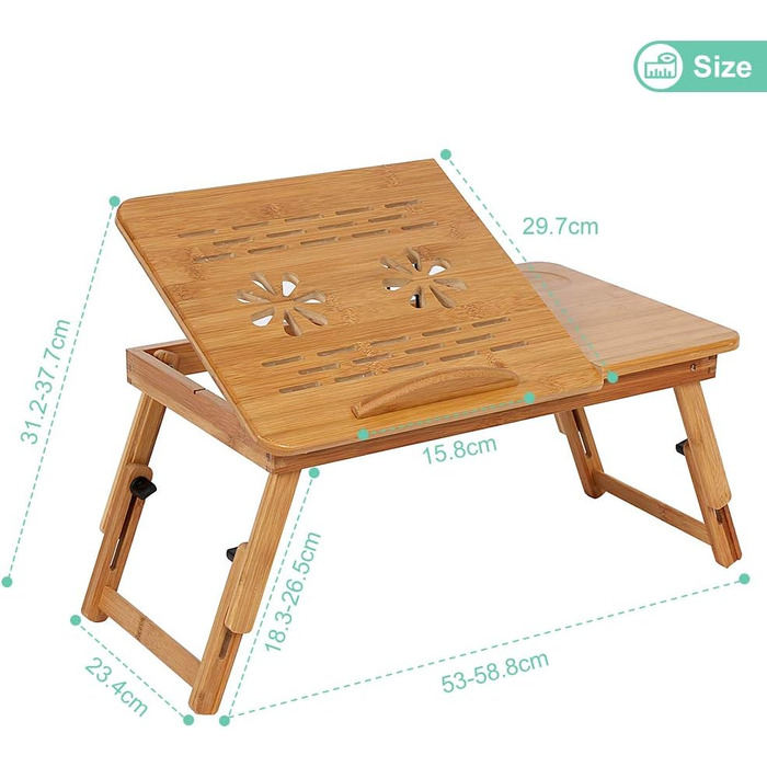 Бамбуковий стіл для ноутбука, підставка для ноутбука, регульований і складаний столик для сніданку з ящиком для школи, спальні або офісу (2)