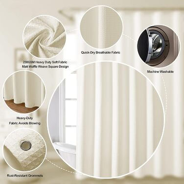 Двостулковий душовий завіс з тканини, бежевий, 183x244 см – Hotel Quality, водонепроникний, для ванної кімнати