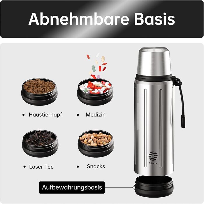 Термос Healter Thermoskanne 1л з чашкою (72 години холод, 24 години гаряче) – термофляга для кави, чаю, термокружка з фільтром та знімним дном. Підходить для подорожей, офісу та школи (зелений, срібний)