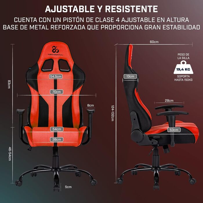 Ігрове крісло Newskill Horus Zephyr, ергономічне, тканинне, нахил 180°, 9 кольорів, червоне