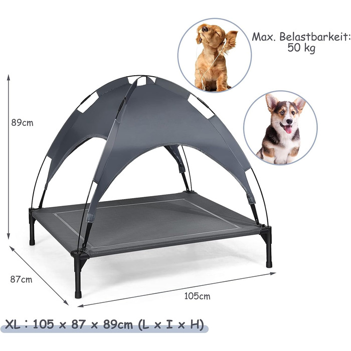 Гоплус Лежанка для собак з дахом, піднята лежанка для тварин, лежанка для домашніх улюбленців з металевим каркасом, водовідштовхуване собаче ліжко, котяче ліжко з сонцезахисним тентом, неслизькі накладки на ніжках, для використання в приміщенні та на вули