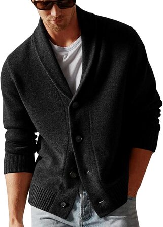 Чоловіча в'язана жилетка Runcati з коміром-шарфом, стильна, на ґудзиках, зимова, з рельєфним в'язанням, груба в'язка (M, Чорний)