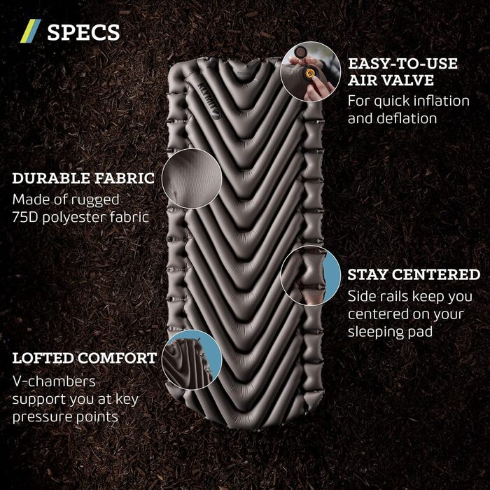 Кимок для кемпінгу Klymit Static V Luxe Extra Wide 76.2 см - для рюкзаків, кемпінгу та хайкінгу (198 x 76.2 x 7.6 см)