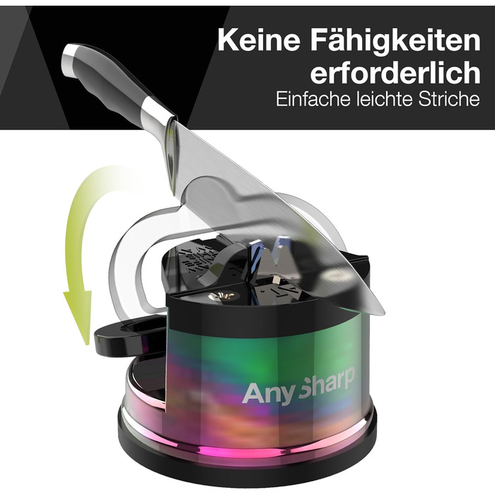 AnySharp Pro металевий точильник для ножів, безпечний, з присоскою PowerGrip, для кухонних ножів з твердого сталі та серрейтором, найкраща якість
