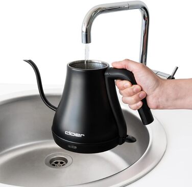 Електричний чайник Cloer 4960 з гусячим носиком, 0.8 л, нержавіюча сталь, чорний, 1000 Вт