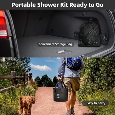 Mytrix 2024 Upgraded Portable Camping Shower Full Set: 6000mAh Rechargeable Power Suction Pump with Smart Display, Multi-Modes Spray Head & 5-Gallon Water Foldable Bucket for Outdoor Travel and Hiking