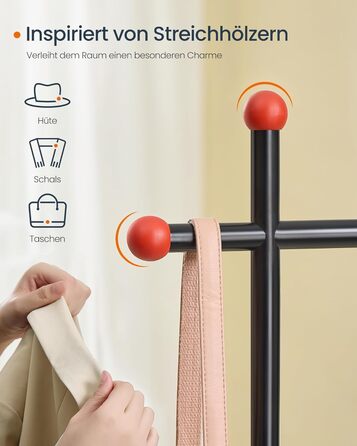SONGMICS HOME Rolling Garment Rack, Coat Rack, 2 Clothes Rods, Shelf, Side Organizer, Match-Shaped Hooks, Stable, Bedroom, Hallway, Ink Black HSR171B01