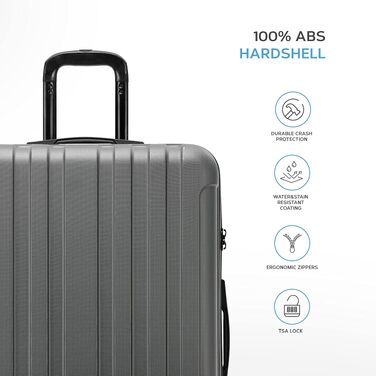Набір валіз Flight Knight Premium з ABS-пластику, TSA-замком та USB-портом, 8 коліс-спінерів, антрацит (55см, 67см, 76.5см) — 3 шт.
