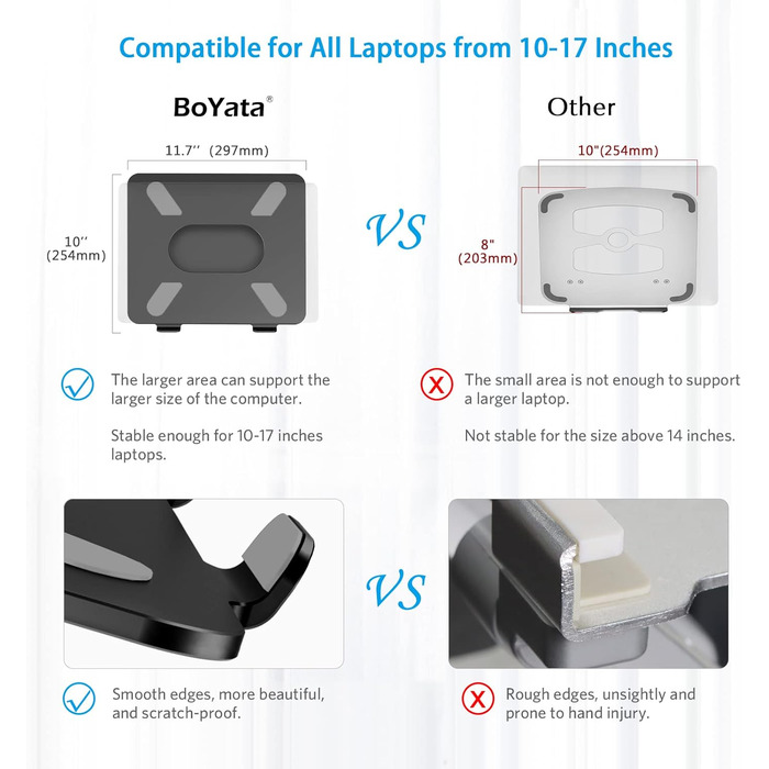 Adjustable Aluminum Laptop Stand - Ventilated Laptop Holder for 10-17 inch Laptops - Compatible with MacBook, Dell, HP, Samsung, Acer