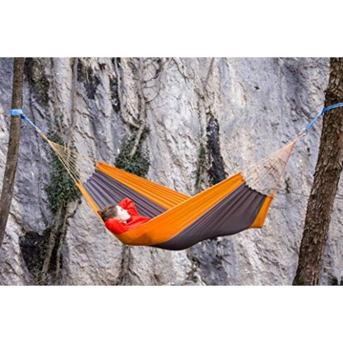 Гамак ультралегкий AMAZONAS Silk Traveller Forest, 220x140 см, до 150 кг, нейлон, зелений (оранжевий), компактний, туристичний