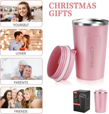 Термокружка Flintronic 510 мл з подвійними стінками, з нержавіючої сталі, з кришкою, для кави та чаю (рожевий)