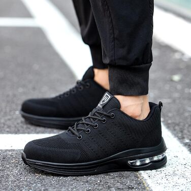 Черевики робочі чоловічі/жіночі, захисні, спортивні, з металевим підноском, неслизькі, дихаючі, 46 EU, чорні