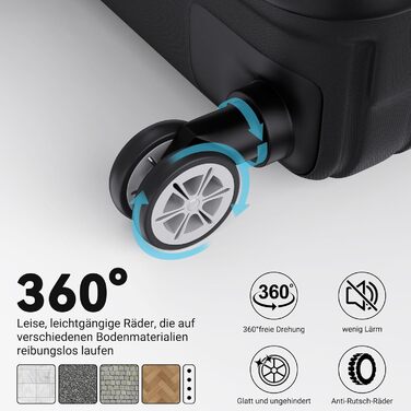 Набір валіз 3 шт., чорний: міцний, легкий, з TSA замком та обертовими колесами 360°