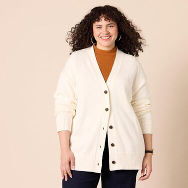 Кардиган-пуловер Aazon Essentials з V-подібним вирізом та вільним кроєм (XXL, кремовий)