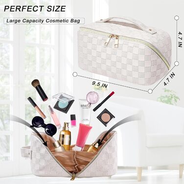Косметичка для подорожей для жінок з великим об'ємом, водонепроникна, з перегородками, органайзер (кремовий абрикосовий)