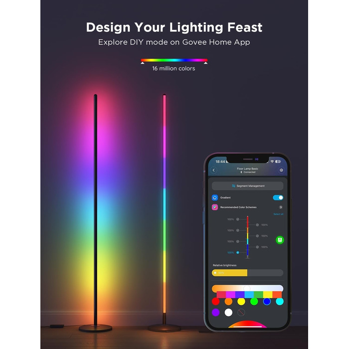 Govee LED-лампа RGBIC з Wi-Fi, диммування, сумісна з Alexa та Google Assistant, 16 млн кольорів, 58 режимів, музичний режим, DIY для ігор та сну, чорний, 1 шт.