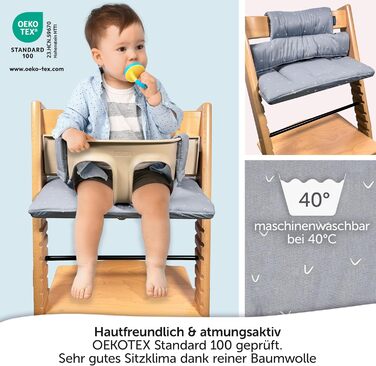 Сидіння та подушка для стільчика Stokke Tripp Trapp LaLoona, 2 частини, бавовна, сірий візерунок, OEKOTEX 100, гіпоалергенна, машинне прання