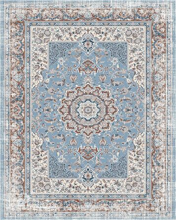 OMERAI Rug Living Room Washable Short Pile Rug Oriental Soft Bedroom Blue Non-Slip Vintage Rug 60x130CM Machine Washable Rug