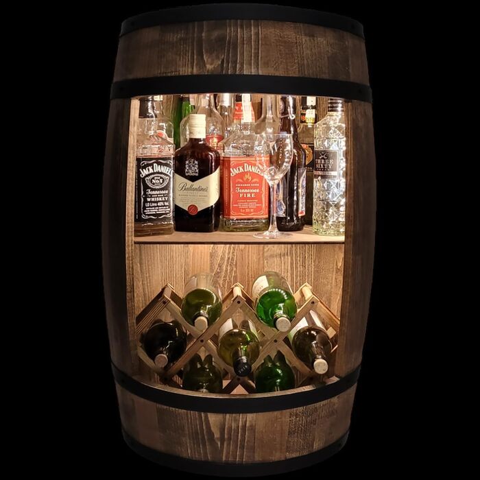 Weeco Freestanding Bar with LED Lighting and Wine Holder. Wine Rack - Wooden Barrel Home Bar 80cm. Rustic Decorative Bar Cabinet Wine Rack – Barrel. Barrel Beer, Wine Bottle Stand - Bar Whiskey Gift (Dark Brown)