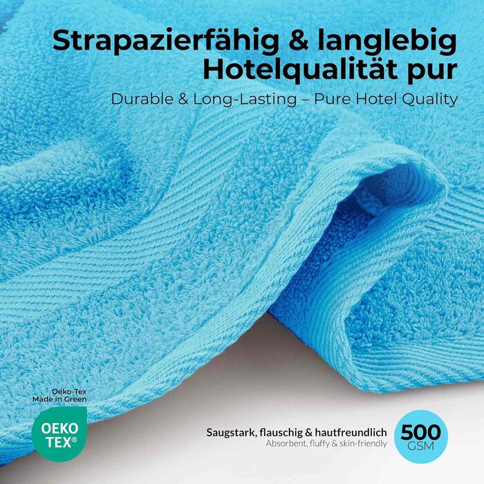 Набір рушників éterea Carli Frottee: 6 шт. (2x70x140 + 4x50x100) - 100% бавовна, Oeko-Tex, 500 GSM, сірий & блакитний