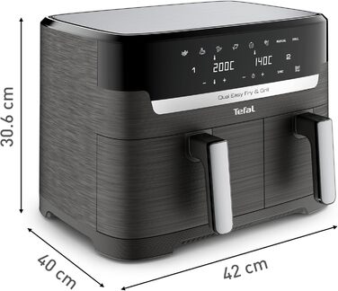 Аерофритюрниця Tefal Easy Fry & Grill Dual XXL 8,3 л з нержавіючої сталі, подвійні кошики, комбінована фритюрниця та гриль для сім'ї, 8 програм, енергоощадна