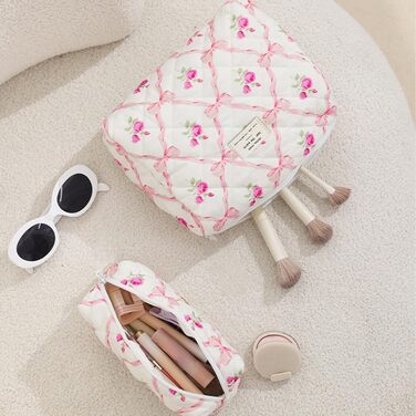 Набір 3 косметичні сумки для подорожей: дамська культбагаж з квітковим візерунком, степенена модель, для макіяжу та косметики, рожевий колір з діамантовою стрічкою