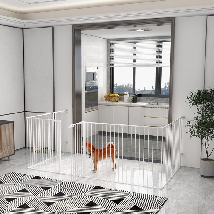 PawHut вольєр для цуценят, розкладний, 90 см, сталевий, білий, з 8 панелей та дверцятами