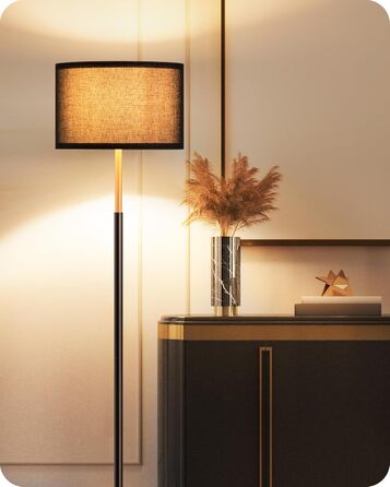 Стійка лампа EDISHINE для вітальні, 160 см, арка, з вимикачем на ніжці, включає LED-лампу E27 (6W, 2700K), абажур з чорного льону, сучасна лампа для спальні