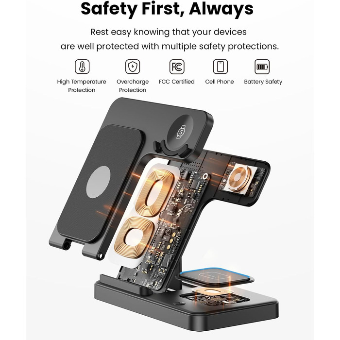 Бездротова зарядка GEEKERA 3-в-1 для Samsung: S25/S24/S23/S22, Galaxy Watch 8/7/6/5/4/3, Galaxy Buds (Чорний)