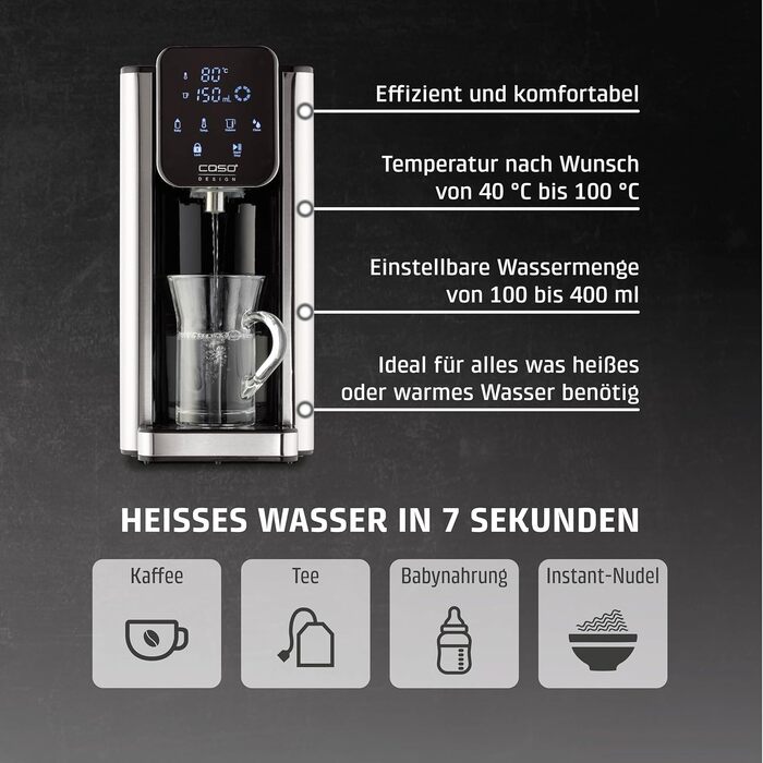 CASO HW 660 Hot Water Dispenser - Test Result: very good - hot water in seconds - saves up to 50% energy compared to kettles - 8 volume settings - kettle with temperature control