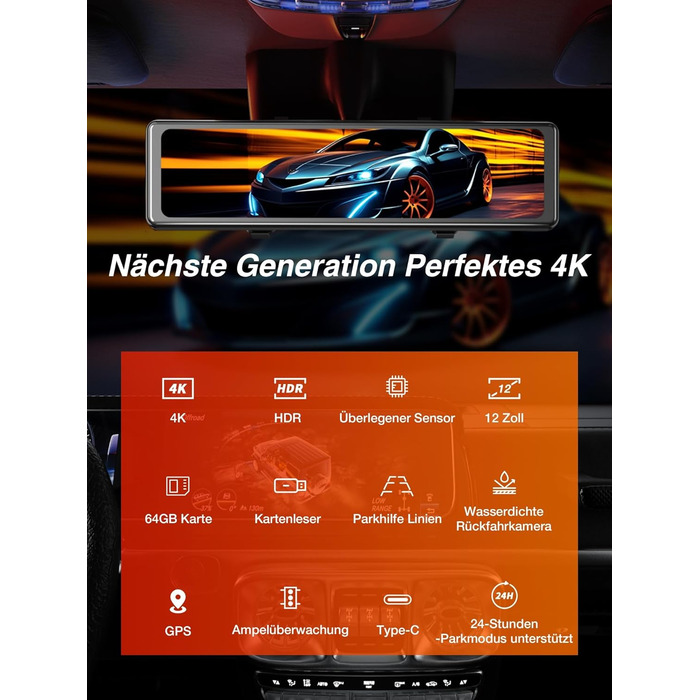 Відеореєстратор iZEEKER 4K з двома камерами, GPS, 64GB, 12