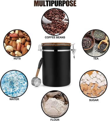 Контейнер для кави Dreamhigh® з дозатором, 1 кг, нержавіюча сталь, чорний, 2800 мл