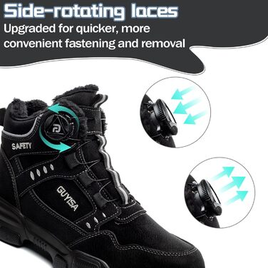 Черевики робочі зимові чоловічі/жіночі, зимові безпечні черевики з підкладкою, водонепроникні, черевики безпеки зі сталевим підноском, антиковзаючі, теплі, зі швидкою застібкою, самозатягуючі, 36-46 EU (Чорний, 46 EU)