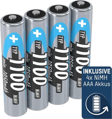 Зарядний пристрій ANSMANN Powerline 4 Smart з 4x NiMH акумуляторами 2850mAh для AA/AAA - автоматичний зарядний пристрій з режимом відновлення, для перезаряджуваних батарей (включно з 4x 1100mAh AAA)