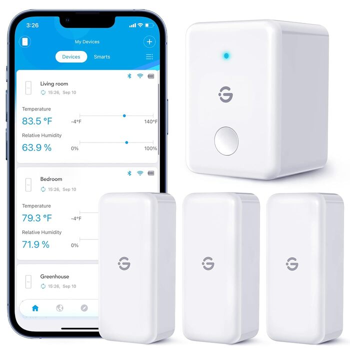 GoveeLife WiFi Hygrometer Thermometer Indoor 3 Pack, Smart Temperature and Humidity Monitor with App Notification and Data Storage, suitable for Greenhouse, Wine Cellar