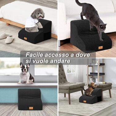 Masthome Dog Stairs for Small Dogs, 4 Steps Pet Stairs with Washable Cover, 52cm High Cat Stairs for High Beds, Dog Ramp Ladder, Detachable, Black (Dog Stairs 2 Steps - Black)