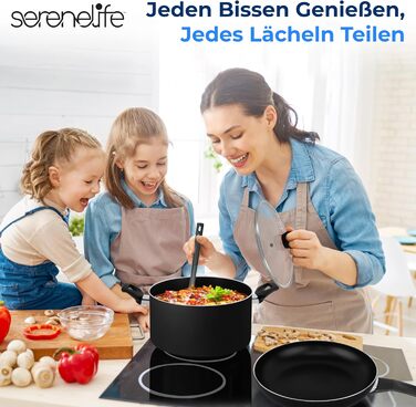 Набір каструль та сковорідок SereneLife 11 предметів: антипригарне покриття, для газових, електричних та керамічних плит, з аксесуарами, без PFOA/PFOS, чорний Azul Oscuro