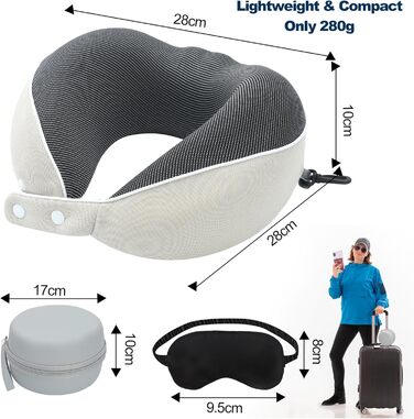 Подушка для шиї Comfy - подорожі літаком та авто. Memory Foam з 3D-маскою для сну, 360° підтримка, бежевий колір