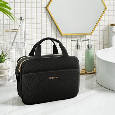 Сумка для косметики BAGSMART для подорожей, чорна, середнього розміру. Сумка-органайзер для туалетних аксесуарів, косметики та необхідних речей у подорожі.