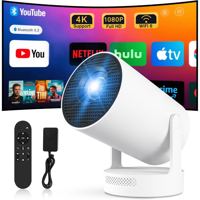 Портативний проєктор 4K з Wi-Fi 6/BT5.0, 170 ANSI люмен, Android 11 (HY300Plus)