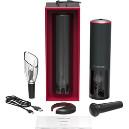 Premium Electric Corkscrew - with Charging Station - Integrated Foil Cutter - Packaged in a High-Quality Gift Box - Black/Silver (Lugano - Matte Black)