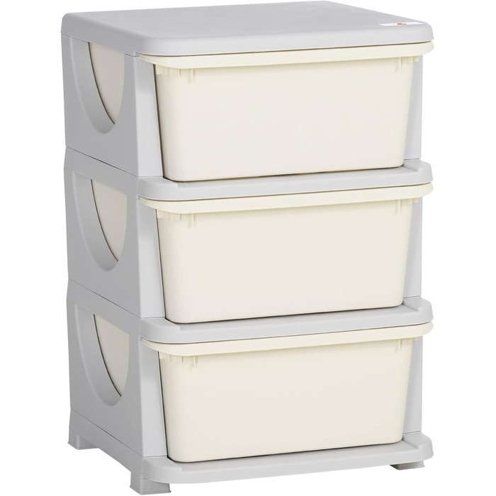 HOMCOM Kids' Storage Drawer Cabinet with Storage Boxes, Toy Organizer, Toy Chest, Three Tiers for Kids' Rooms, 3-6 Years, Children's Furniture, 37 x 37 x 56.5 cm (37L x 37W x 56.5H cm, Cream White)
