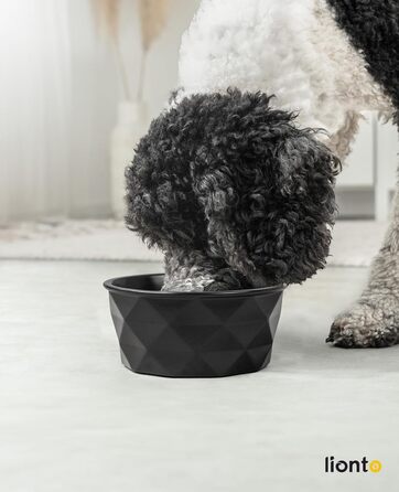 Миска для собак та котів Lionto з кераміки, 1100 мл, чорна. Нековзний силіконовий низ, стійка до запахів, легко миється, ергономічний дизайн.