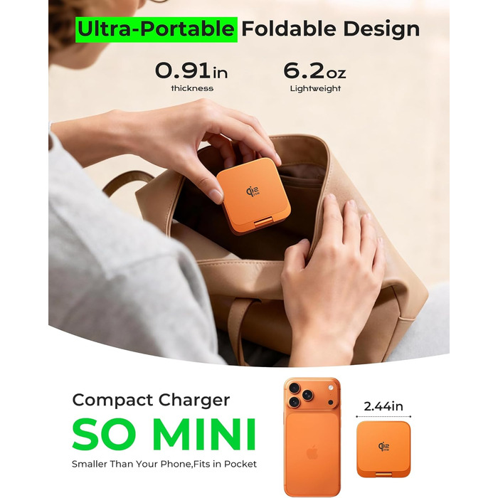Зарядний пристрій 3-в-1 LULULOOK Ultra Kompakt Qi2.2 25W, MagSafe для iPhone 17/16, Apple Watch, AirPods, GaN 45W, помаранчевий