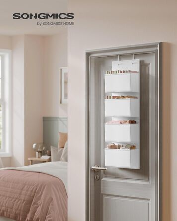 Органайзер для шафи SONGMICS з 4 кишенями, підвісна полиця, органайзер для шафи, підвісне зберігання, органайзер для дверей, спальня, вітальня, 2 x 33,5 x 00 см, RDH04G (1, Хмарний білий)