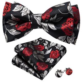 Метелик Barry.Wang для чоловіків, візерунок пейслі, шовк, нагрудна хустинка та запонки, для весілля, вечірки, формальних заходів (чорний, червоний, сріблястий)