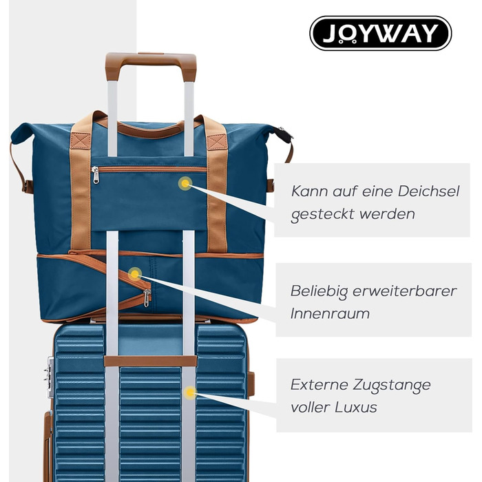 Набір валіз Joyway з ABS-пластику (4 колеса, TSA-замок) з місткою сумкою та культурою. Великий синій кофр