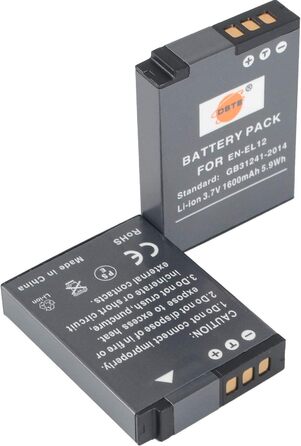 Акумулятор EN-EL12 (1600mAh, 3.7V) та зарядний пристрій сумісний з Nikon Coolpix P340, S800c, S1000pj, S1100pj, S1200pj, S6150, S6200, S6300, S9100, S9200, S9300, S9400, S9500, S9600, AW100, AW110s, AW120s